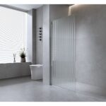70cm Reeded Single Shower Glass Screen with Black Wall Channel & Square Pole
