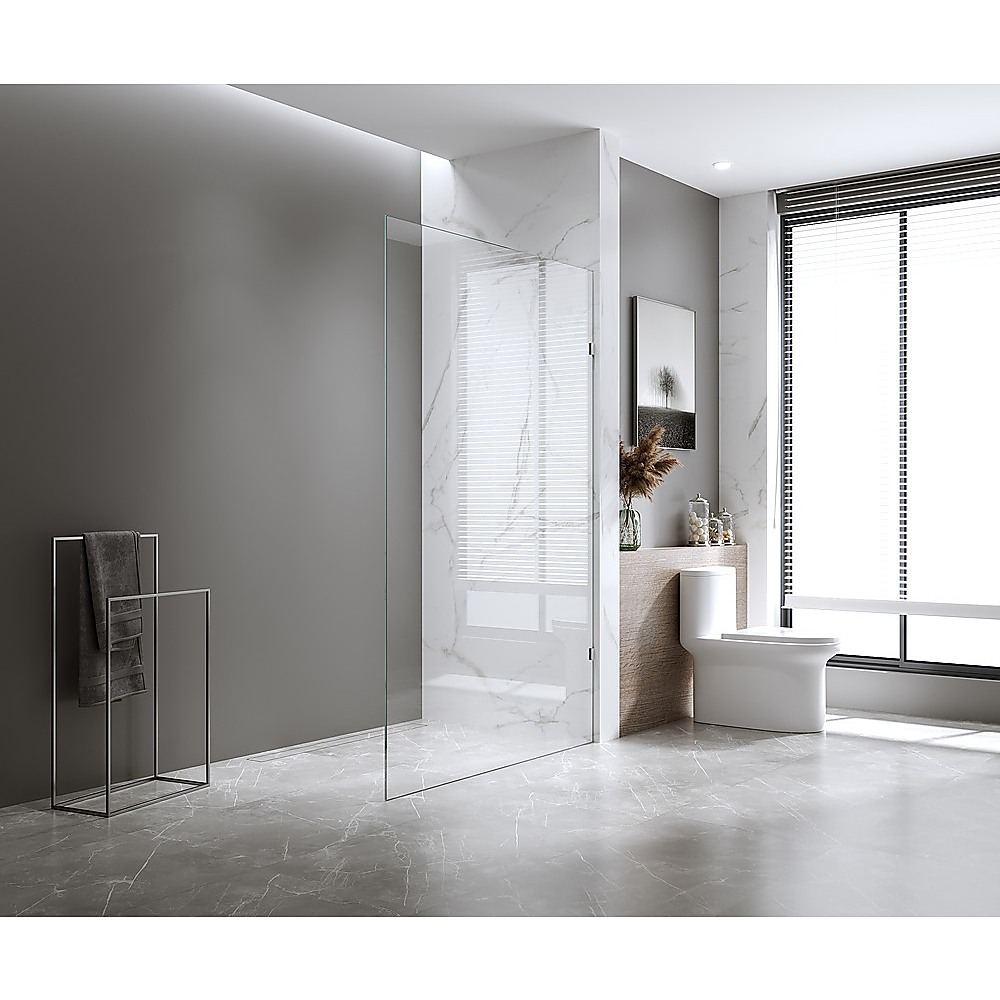 110x210cm Glass Shower Screen with Nickel U-brackets & Square Pole
