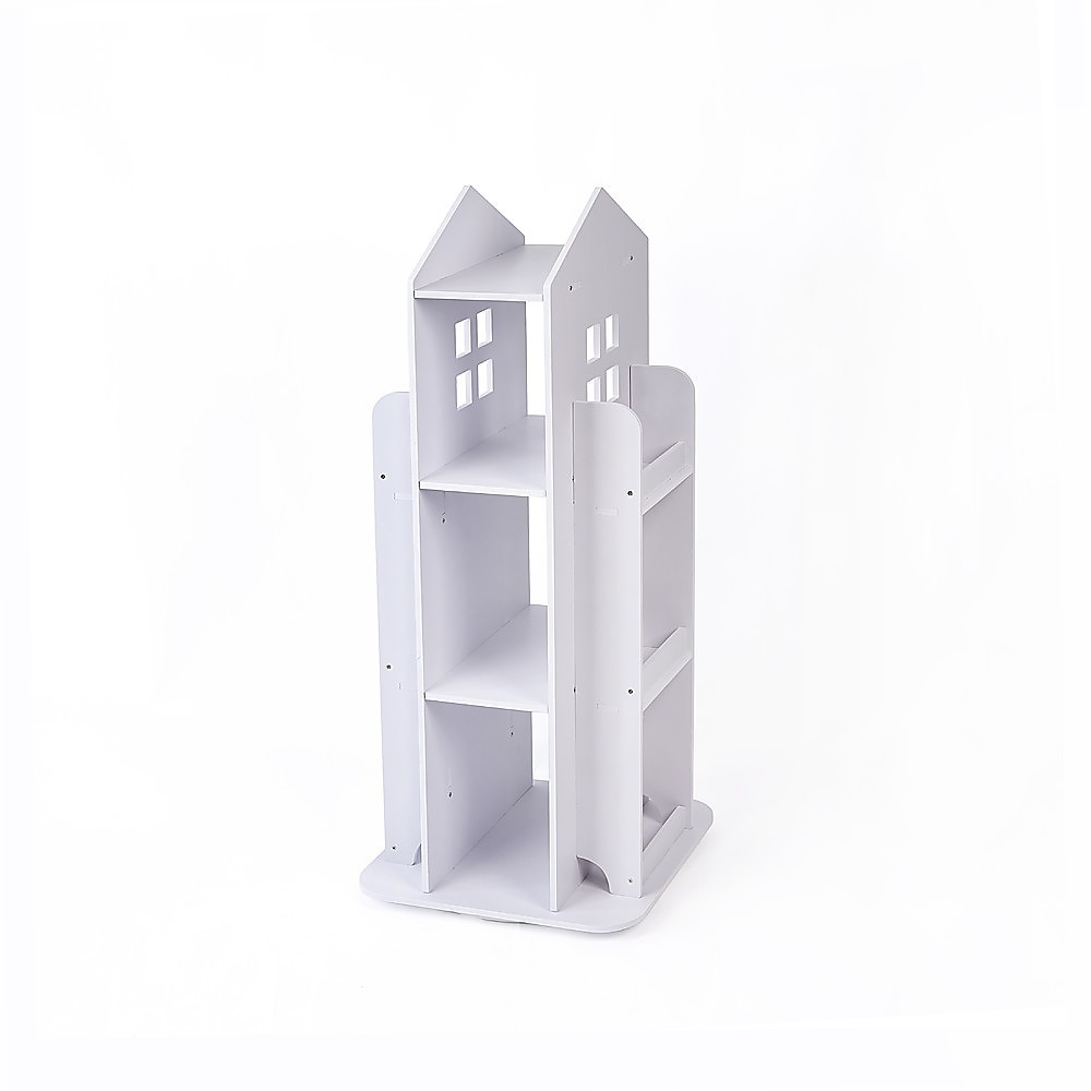 Rotating Bookcase Bookshelf Kid’s Book Organiser Rack Wooden Castle Display Shelf