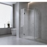100cm Frameless Diamond Shower Screen with Nickel Brackets and Brass Hinges, Round Handle