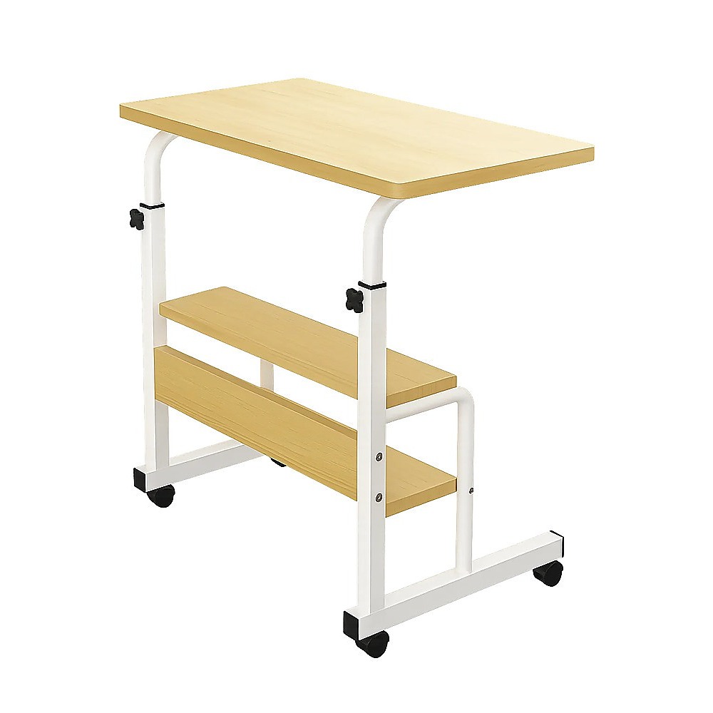 Height Adjustable Rolling Overbed Table – 60cm Mobile Computer & Study Desk on Wheels
