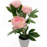 Artificial 3 Stem Peony In Plastic Pot 15x44cm