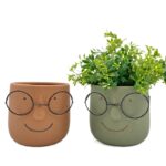 Man w Metal Glasses in Ceramic Pot Planter Assort 13x14cm