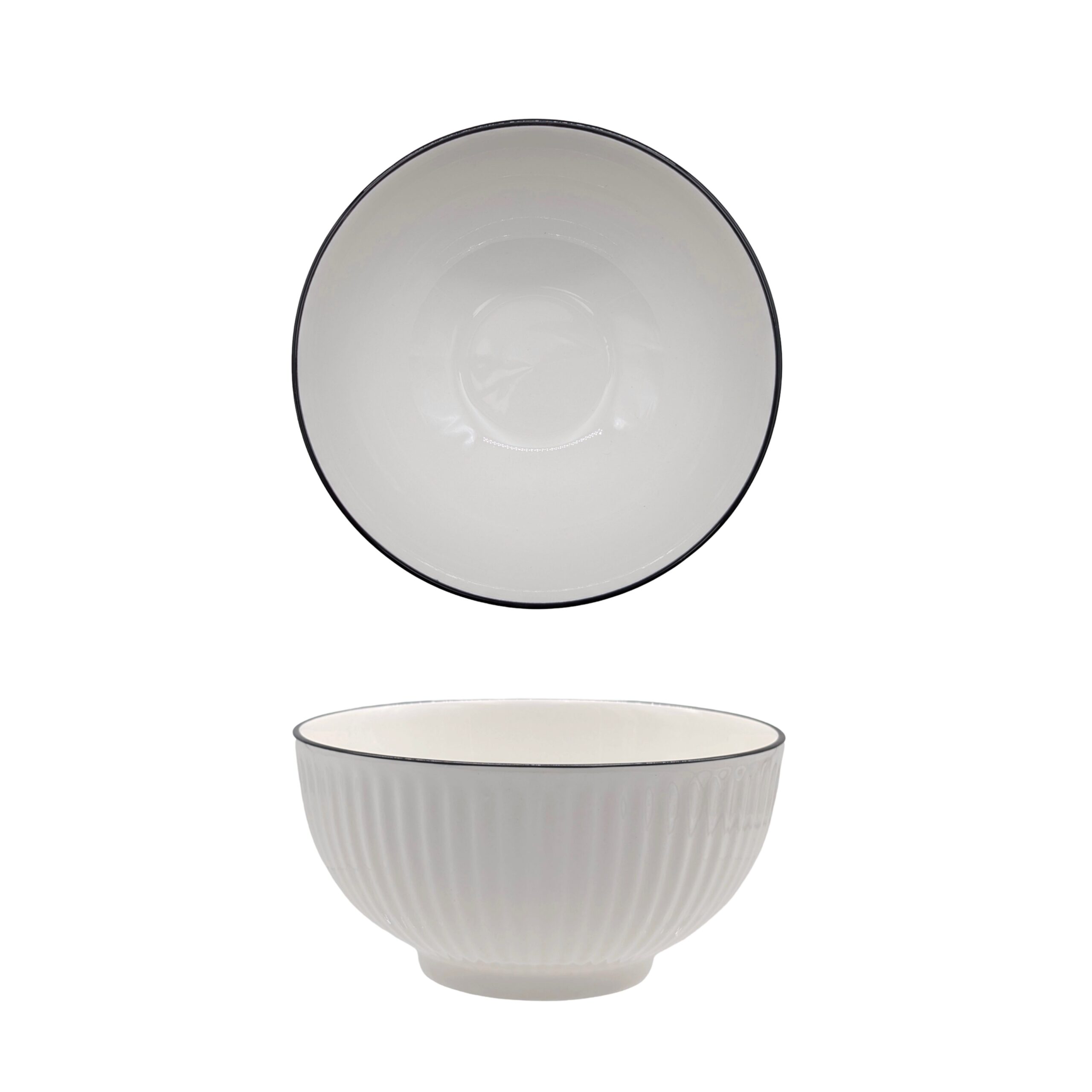bulk 24 Sorrento Porcelain Embossed Bowl w Black Rim 6.5” 16cm