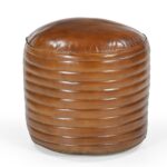 CARAMEL GROOVED LEATHER OTTOMAN