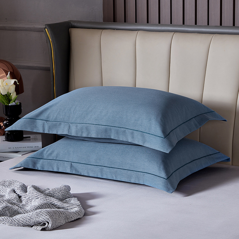 Blue Pure Cotton Flannel Pillowcase Set – Soft, Thickened, Solid Color (Pair, 48x74cm)