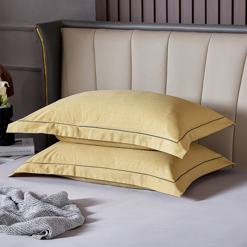 Yellow Pure Cotton Flannel Pillowcase Set – Soft, Thickened, Solid Color (Pair, 48x74cm)