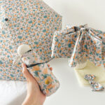 Yellow And Green Floral Mini 5-Fold Umbrella - Portable, Anti-UV, Black Glue Coating