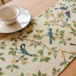 Birds & Branch Table Runner - Jacquard Woven Beige with Tassels(33X200CM)