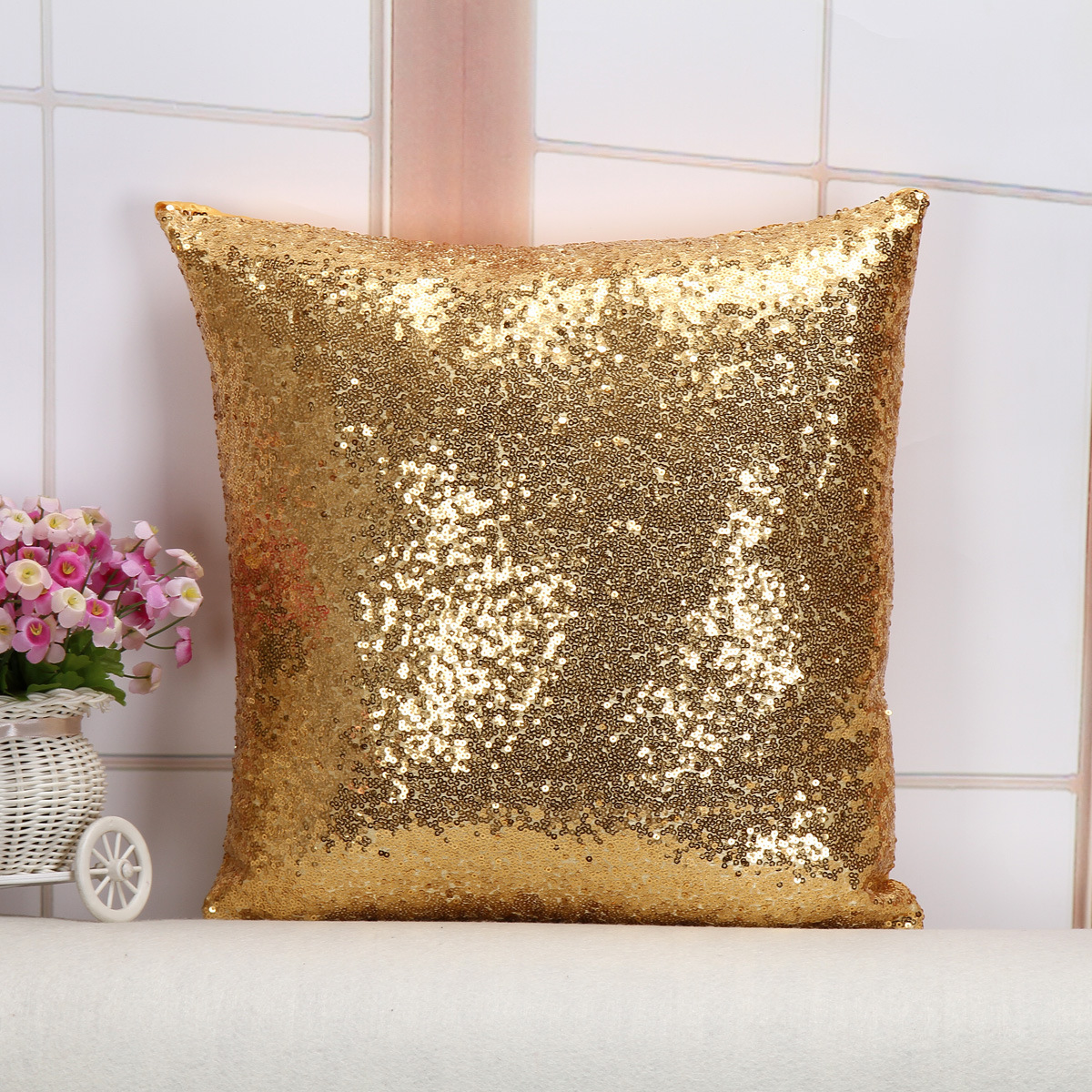 Shiny Sequin Pillowcase – Single-sided gorgeous pillowcase (Gold pair: 45x45cm)