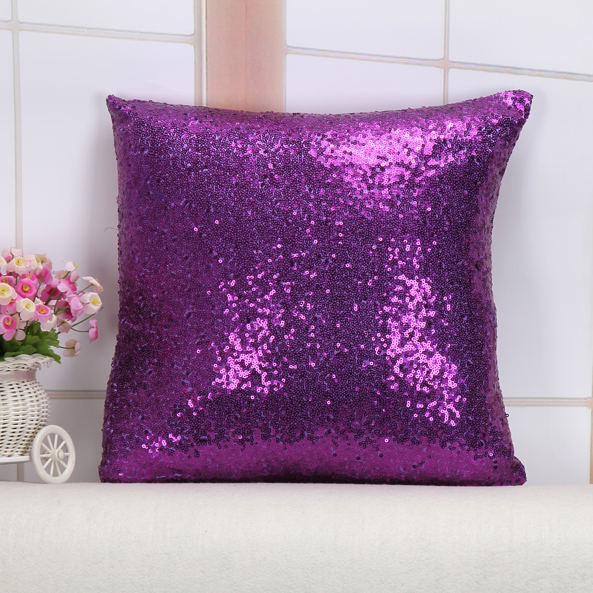 Shiny Sequin Pillowcase – Single-sided gorgeous pillowcase (Purple pair: 45x45cm)