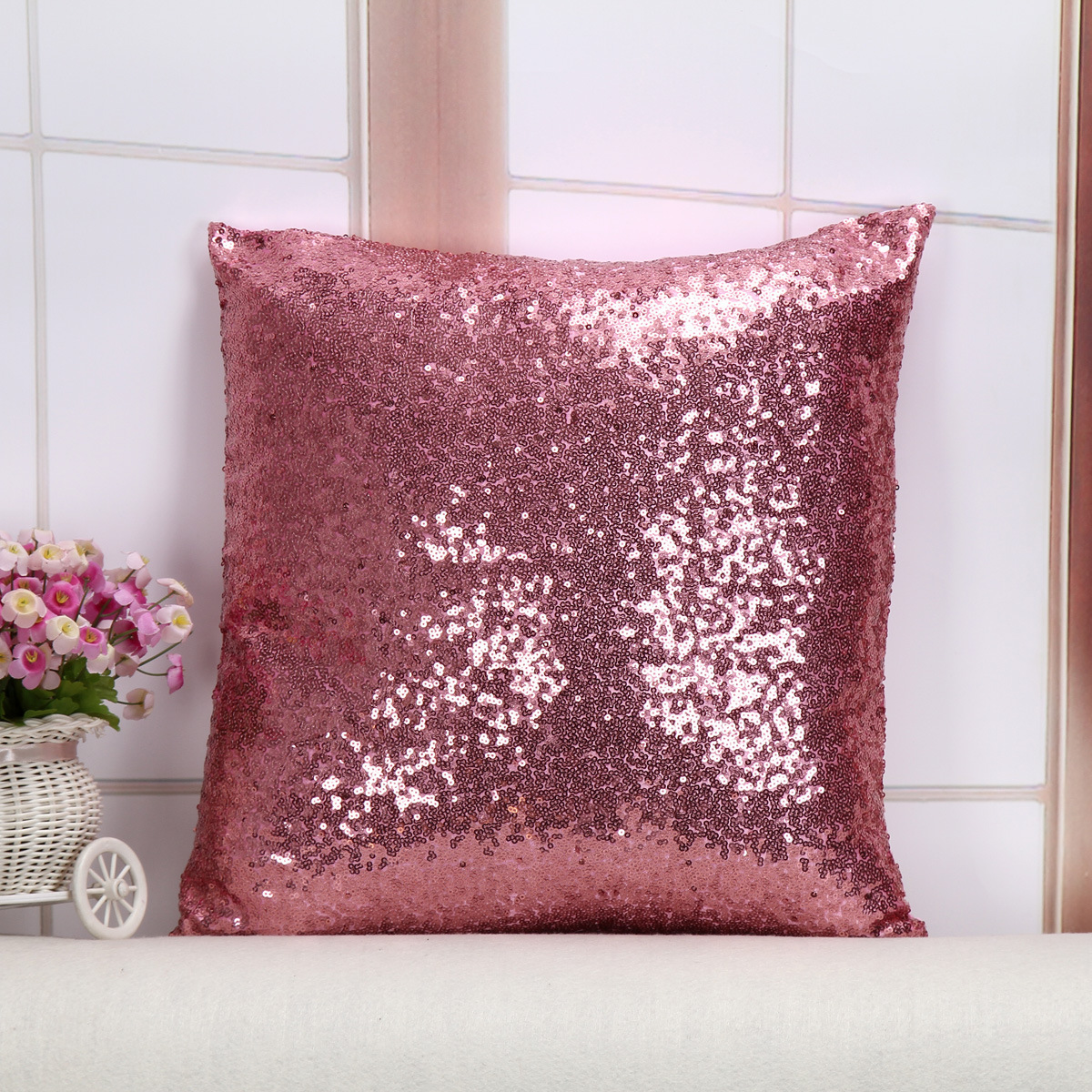 Shiny Sequin Pillowcase – Single-sided gorgeous pillowcase (Pink pair: 40x40cm)