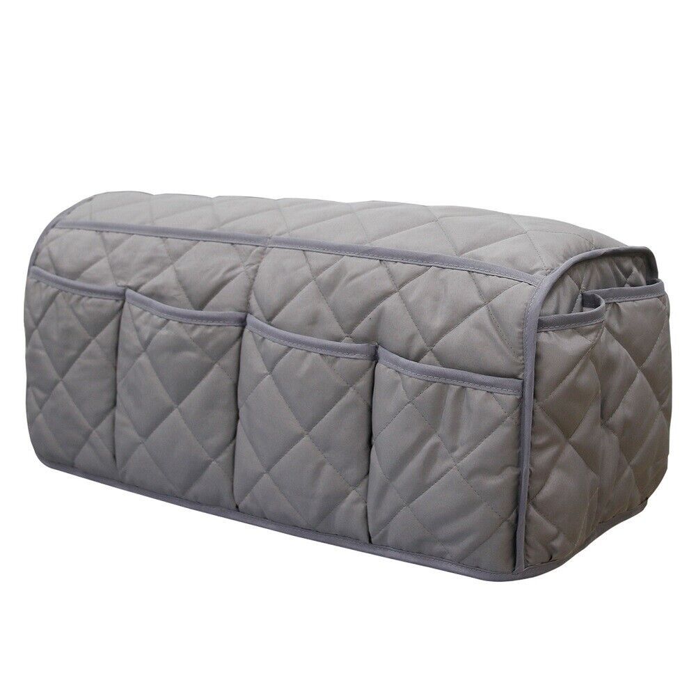 2 Pcs Grey Quilted Sofa Armrest Organizer Caddy – Multi-Pocket Remote Control Holder Bag