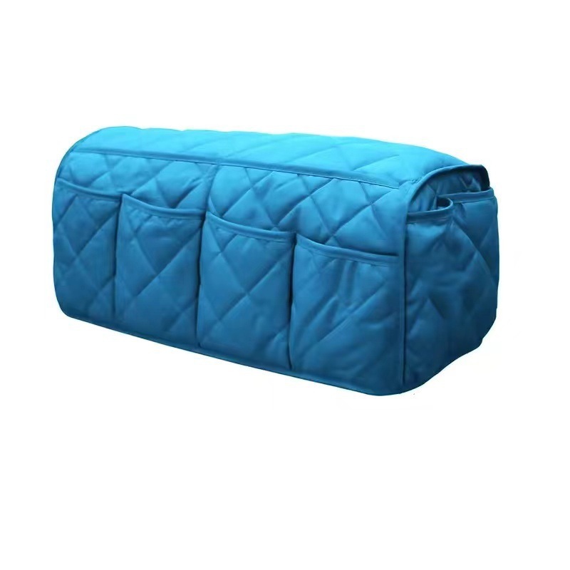 2 Pcs Blue Quilted Sofa Armrest Organizer Caddy – Multi-Pocket Remote Control Holder Bag