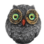 3Pcs Green Small Decorative Resin Owl Figurine - Textured Statue with Blue Eyes