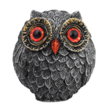 3Pcs Red Small Decorative Resin Owl Figurine - Textured Statue with Blue Eyes