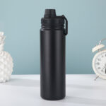 Black Portable Travel Thermos Bottle - Leakproof Stainless Steel Flask with Carry Handle (22oz - 660ml)