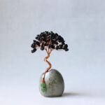 Black Obsidian Natural Crystal Wealth Tree - 12cm Feng Shui Decor, Elegant Office Desk Ornament