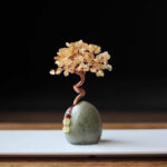 Yellow Crystal Natural Crystal Wealth Tree - 12cm Feng Shui Decor, Elegant Office Desk Ornament