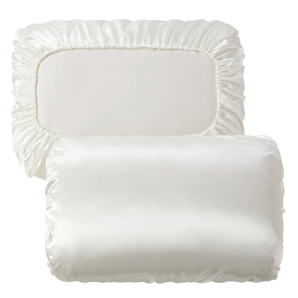 Beige Silky Satin Pillowcase Pair – Smooth for Hair & Skin, Elastic Fitted (46×70+16cm)