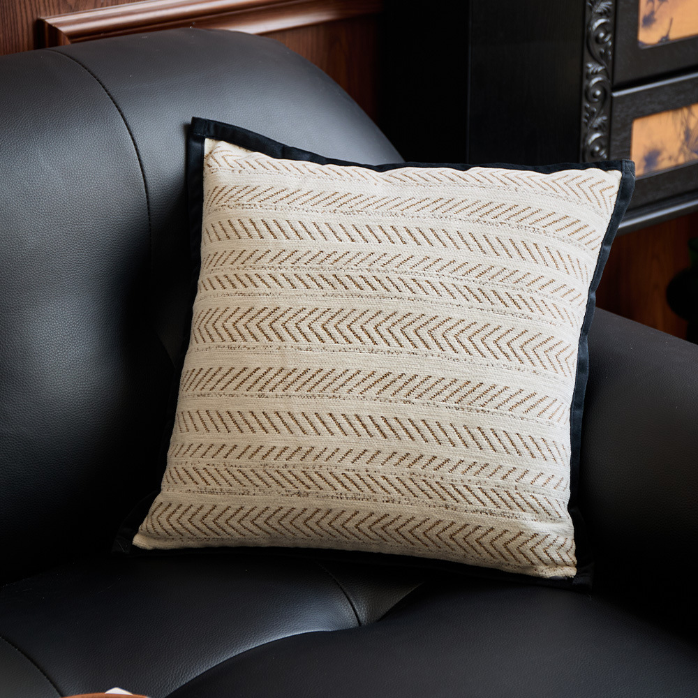Black-beige 45*45cm 2PCS Luxe Thick Chenille Herringbone Pillow Cover – Solid Color Square Lumbar Pillow