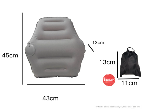 Grey Ultralight Inflatable Lumbar Support Pillow – Portable Ergonomic Back Cushion for Travel, Office & Car