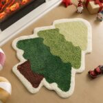 Green Christmas tree style Festive Christmas Shaped Floor Mat - Plush Non-Slip Holiday Accent Rug(Style 2)