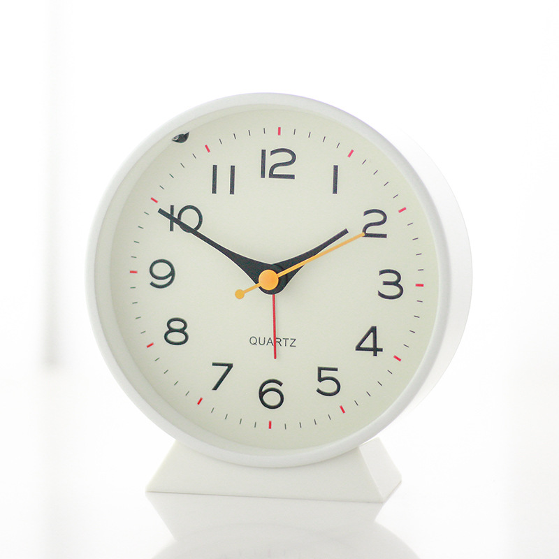 White Minimalist Silent Alarm Clock with Night Light – Non-Ticking Analogue Bedside & Desk Clock