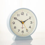 Light blue Minimalist Silent Alarm Clock with Night Light - Non-Ticking Analogue Bedside & Desk Clock