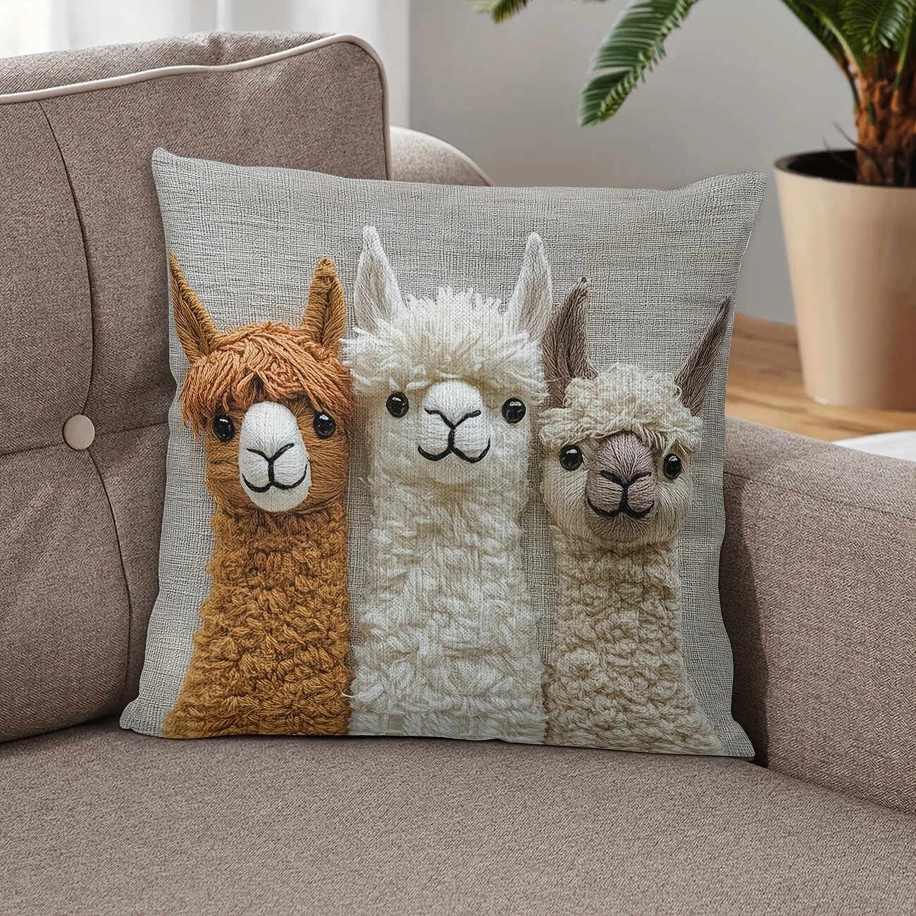 4-PCS Vintage Alpaca Friends Decorative Pillow Covers – Single-Sided Print, 45x45cm