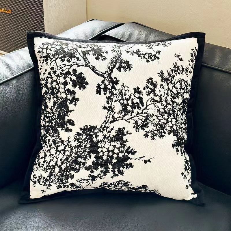 Black Elegant Black & White Tree Print Cushion Cover – Modern Home Decor