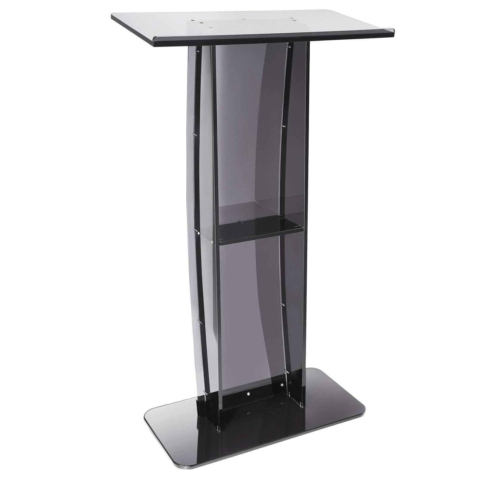 VEVOR Acrylic Podium, 47″ Tall, Acrylic Podium Stand with Wide Reading Surface & Storage Shelf, Floor-standing Clear Pulpits Acrylic for Church Office School, Black