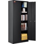 VEVOR Metal Storage Cabinet with 2 Magnetic Doors and 4 Adjustable Shelves, 90 kg Capacity per Shelf, Locking Steel Storage Cabinet, 1.8 m Metal Cabinet with 3 Keys, for Office, Garage, Home, Black