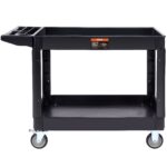 VEVOR Utility Service Cart, 2 Shelf 550LBS Heavy Duty Plastic Rolling Utility Cart with 360° Swivel Wheels (2 with Brakes), Large Lipped Shelf, Ergonomic Storage Handle for Warehouse/Garage/Cleaning
