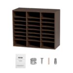 VEVOR Wood Literature Organizer Adjustable File Sorter 24 Compartments Brown