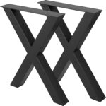 VEVOR Set of 2 Steel Table Legs, 72cm Height 79cm Wide Dining Table Legs, Heavy Duty 7.9cm Square Box Section X Frame Table Legs,72x79x7.9 cm Black Color Industrial Country Style Metal Dining Leg
