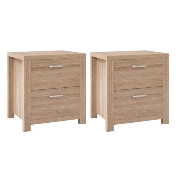 Artiss 2x Bedside Table 2 Drawers – MAXI Pine