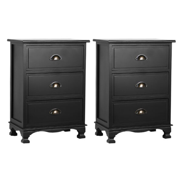 Artiss 2x Bedside Table 3 Drawers Vintage – THYME Black