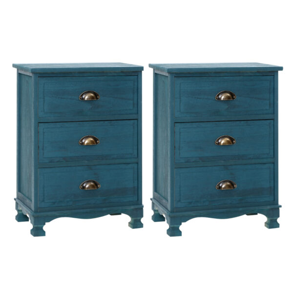 Artiss 2x Bedside Table 3 Drawers Vintage – THYME Blue