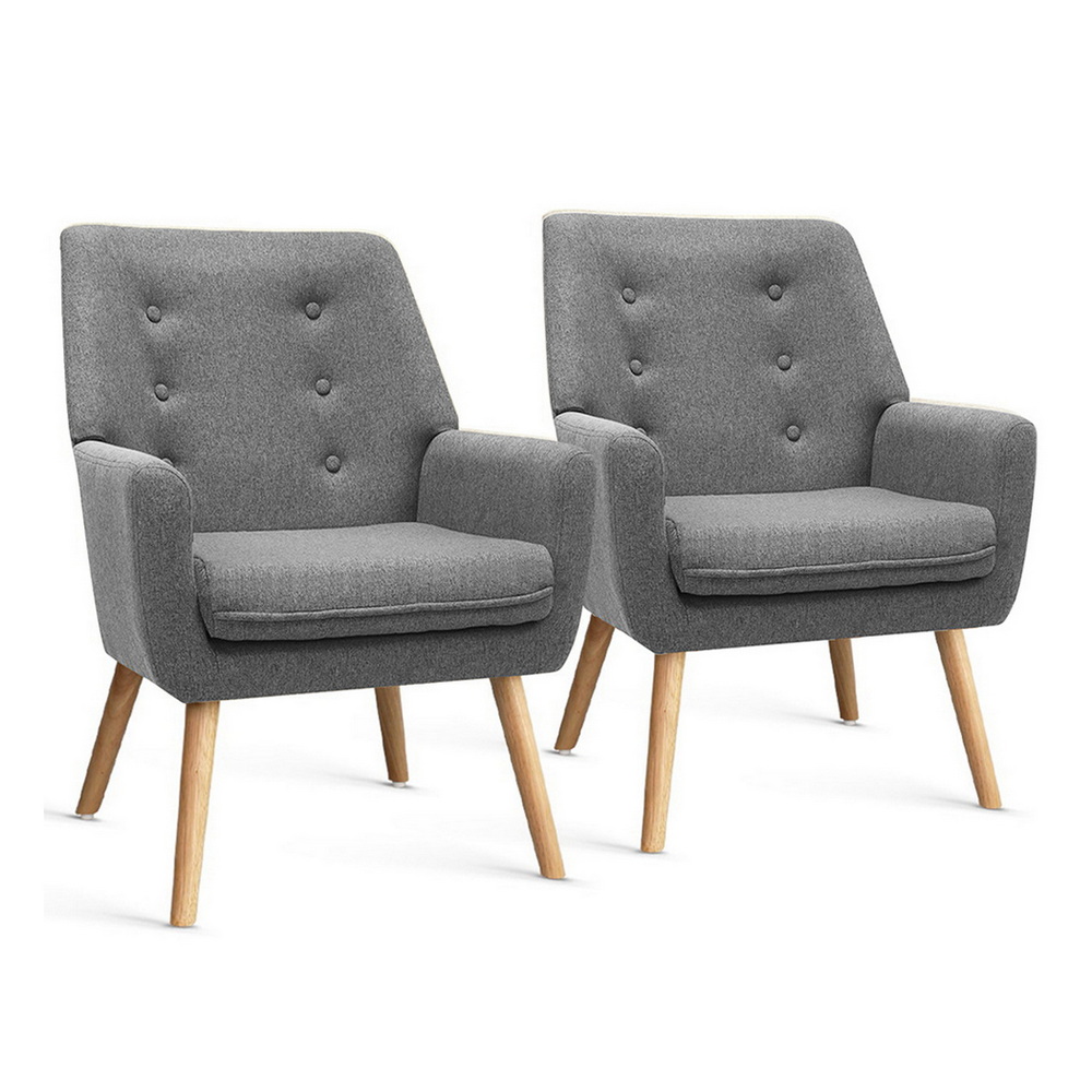 Artiss 2X Armchair Lounge Chair Accent Tub Chair Grey ANNE