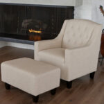 Canberra Fabric Armchair & Ottoman in Begie  Linen