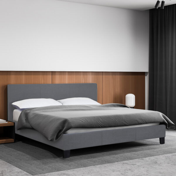 Milano Sienna Luxury Bed Frame Base And Headboard Solid Wood Padded Linen Fabric – Single – Grey