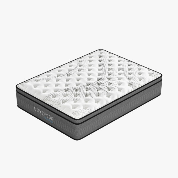 Luxopedic Pocket Spring Mattress 5 Zone 32CM Euro Top Memory Foam Medium Firm – Double – White Grey
