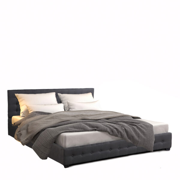 Milano Decor Eden Gas Lift Bed With Headboard Platform Storage Dark Grey Fabric – King – Dark Grey