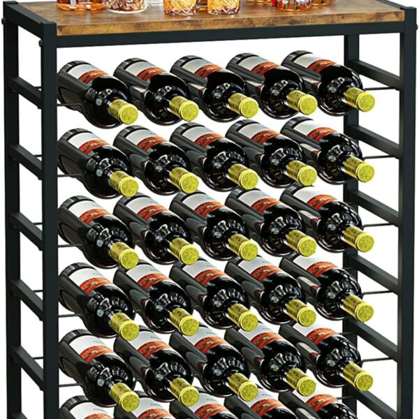 6-Tier Freestanding Wine Rack for 30 Bottles with Wood Countertop and Sturdy Metal Frame
