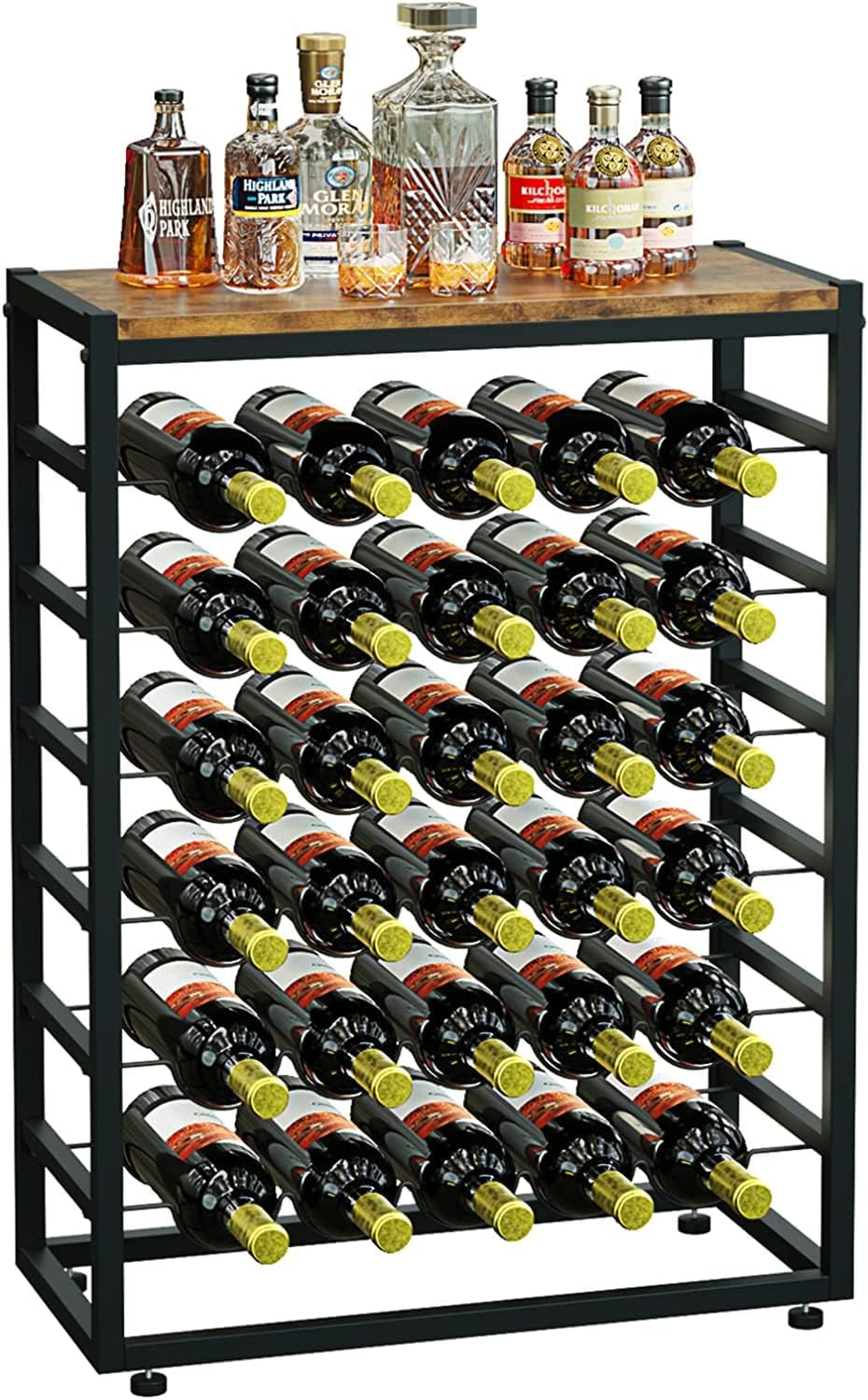 6-Tier Freestanding Wine Rack for 30 Bottles with Wood Countertop and Sturdy Metal Frame 2 V178 36091 216268 00