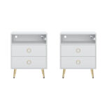 Amelia Modern LED Bedside table with USB and power socket white x 2