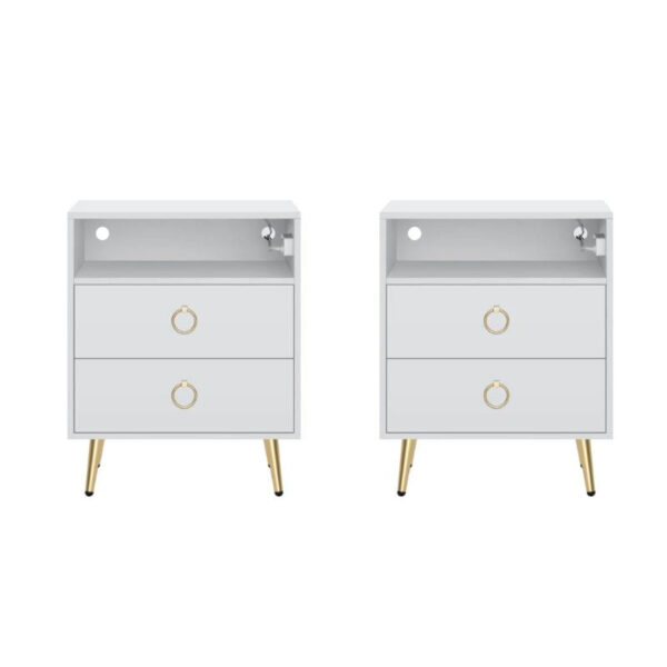 Amelia Modern LED Bedside table with USB and power socket white x 2