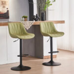 SERENITà AVO Green Modern Height Adjustable Swivel Bar Stools Upholstered Leather Barstool Kitchen Island Chairs with Metal Frame (Set of 2)
