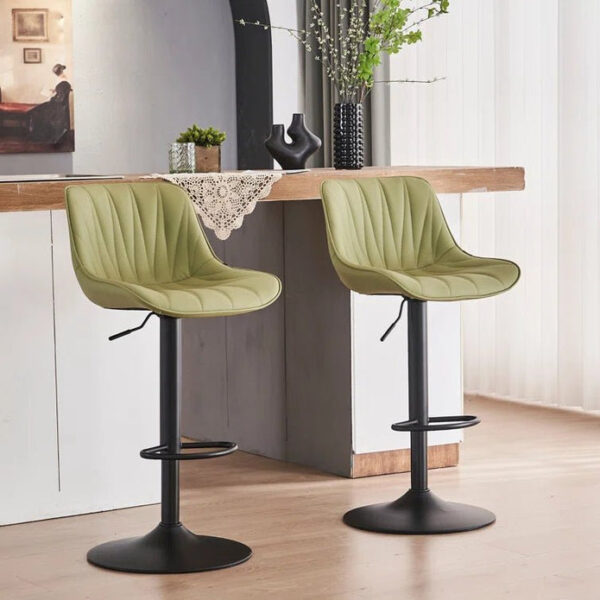 SERENITÃ AVO Green Modern Height Adjustable Swivel Bar Stools Upholstered Leather Barstool Kitchen Island Chairs with Metal Frame (Set of 2)